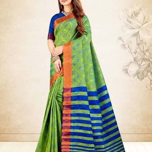 DHIYA - Semi Silk Saree #5679 Pistachio Green X R.Blue