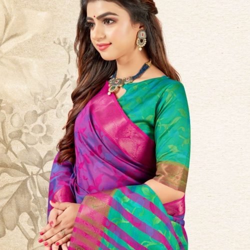 DHIYA - Semi Silk Saree #5682 Rani Pink X Sea Green (2)