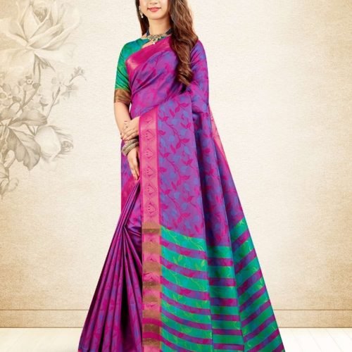 DHIYA - Semi Silk Saree #5682 Rani Pink X Sea Green
