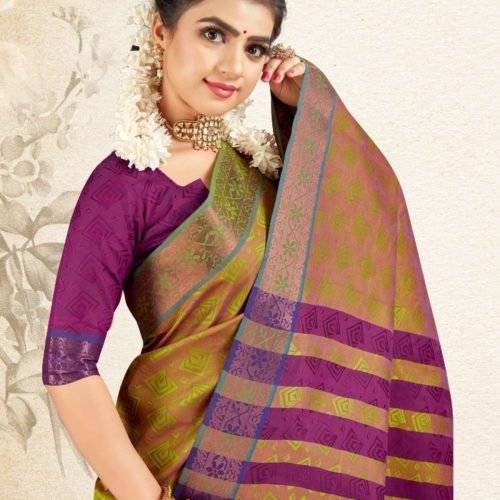 DHIYA - Semi Silk Saree #5683 Lemon Yellow X Magenta (3)