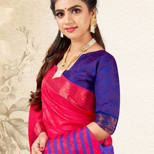 DHIYA - Semi Silk Saree #5684 Crimson Red X Royal Blue (2)