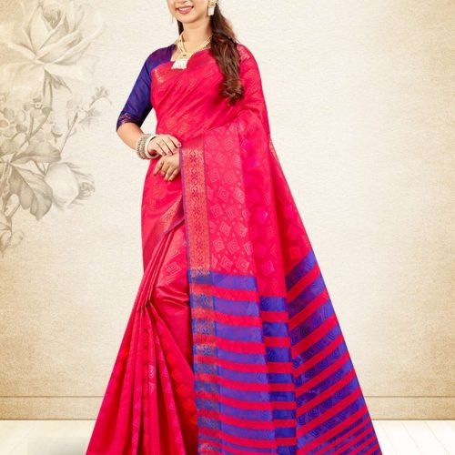 DHIYA - Semi Silk Saree #5684 Crimson Red X Royal Blue (3)