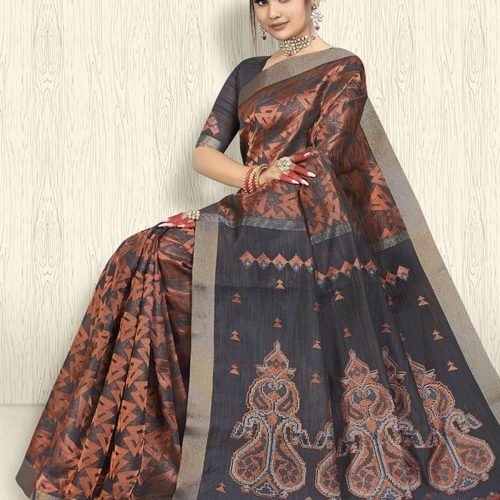 INDRAJA - #5601 Pink Copper Zari Jacquard Saree